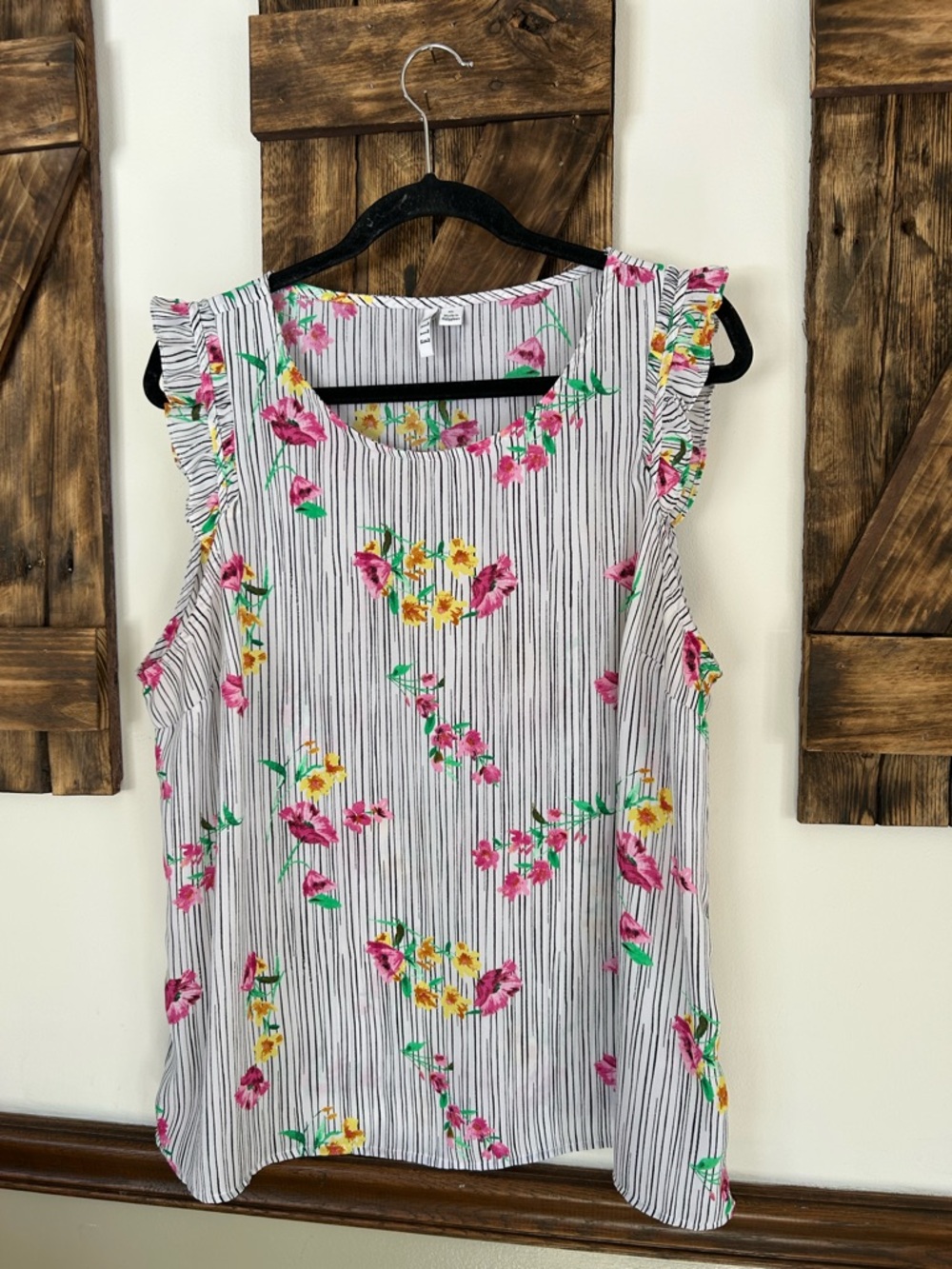 Elle Floral Striped Ruffle Tank Top Women’s XL